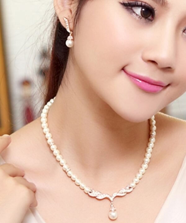 3 in 1 Bridal Accessories Lady Classic Fashion Bead Earring Necklace Jewelry Set