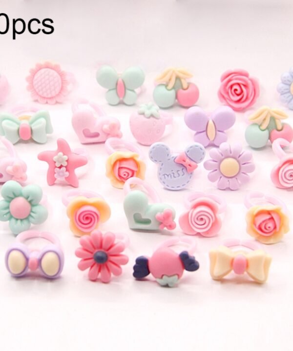 50 PCS Children Cute Cartoon Resin Flower Animal Heart Bow-knot Ring, Frosted Surface