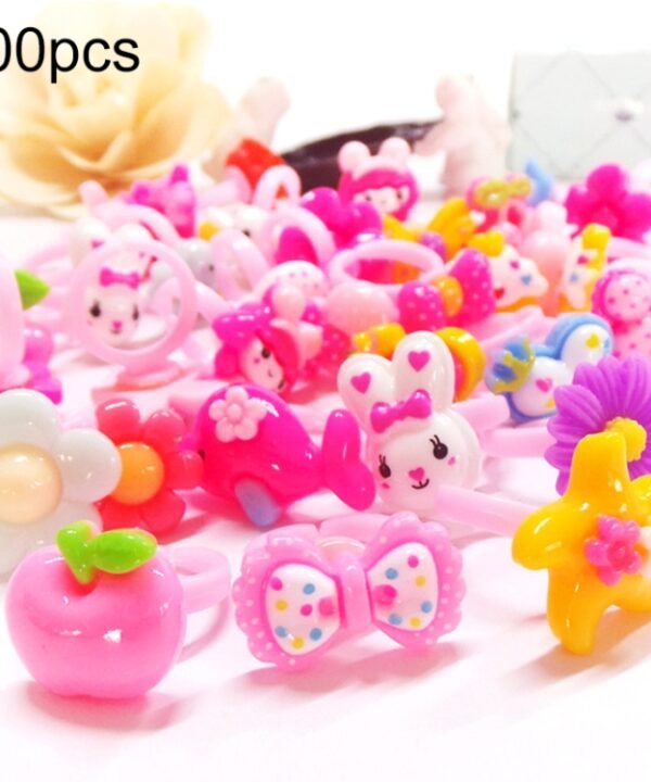 100 PCS Children Cute Cartoon Resin Flower Animal Heart Bow-knot Ring, Smooth Surface