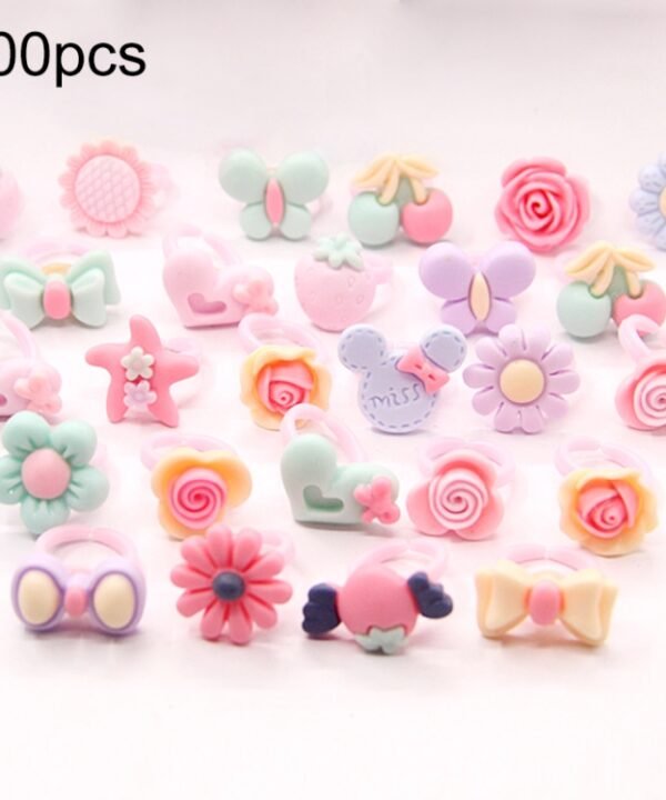 100 PCS Children Cute Cartoon Resin Flower Animal Heart Bow-knot Ring, Frosted Surface