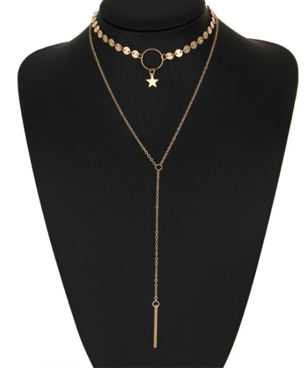Simple Sexy Handmade Sequins Star Tassels Circle Clavicle Chain Long Pendant Double-layer Chain, Double-layer Chain