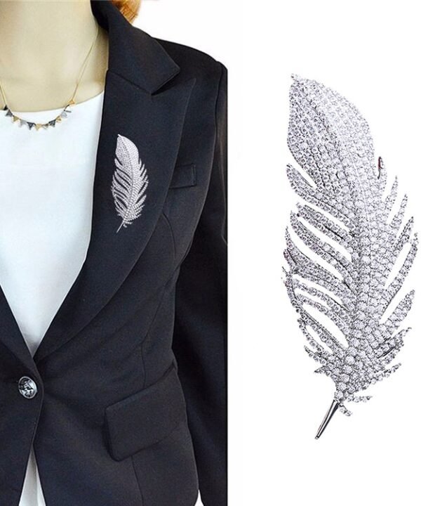 Simple Lady Feather Pattern High-grade Platinum Suits Corsage Brooch