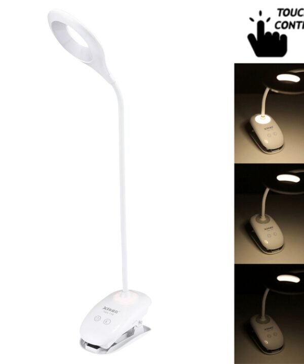 TGX-770 3-grade Brightness Touch Dimmer LED Desk Lamp, 28 LEDs Flexible Goose Neck Hollow Ring Design Eye Protection Light with Clip & Small Night Light Function