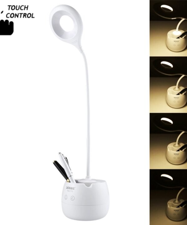 TGX-772 3-grade Brightness Touch Dimmer LED Desk Lamp, 28 LEDs Flexible Goose Neck Hollow Ring Design Eye Protection Light with Pen Holder / Small Night Light Function