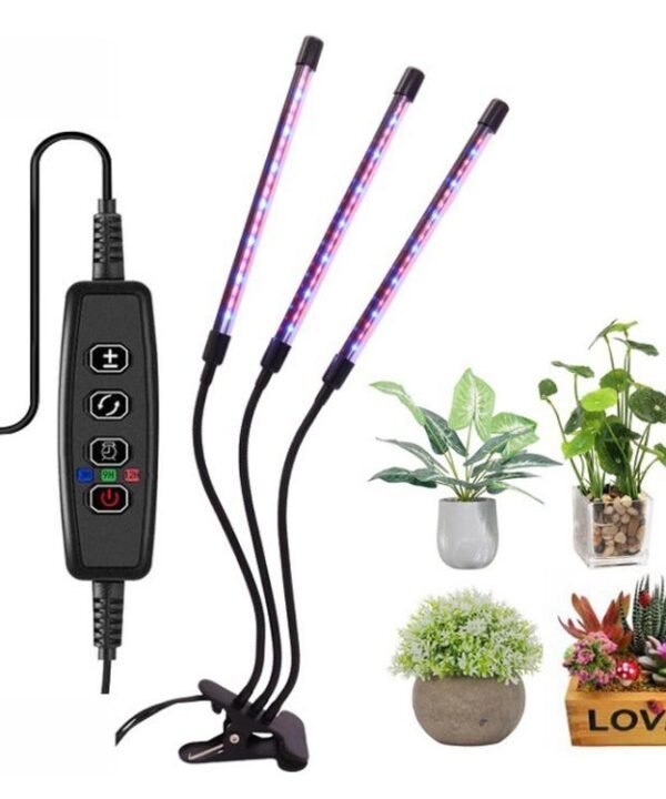 30W Triple Heads Adjustable Spectrum Timing LED Lamp for Plant Growth Lighting, USB Plug DC 5V