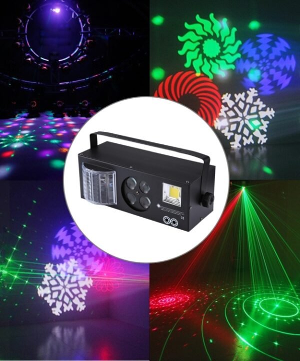 LED-MK004 60W Colorful Light, 4 in 1 Projector Indoor Stage Decoration Atmosphere Light with Holder / Auto Run / Sound Control / DMX512, AC 90-240V