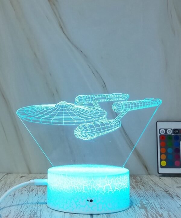 Spaceship Shape Creative Crack Touch Dimming 3D Colorful Decorative Night Light with Remote Control
