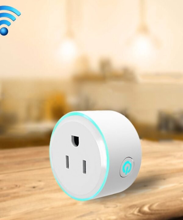 10A Round Shape WiFi 2.4GHz Mini Plug APP Remote Control Timing Smart Socket Works with Alexa & Google Home & Colorful Breathing Light, AC 100-240V, US Plug