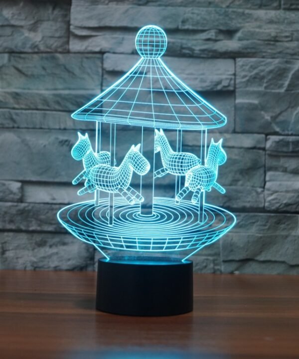 Carousel Black Base Creative 3D LED Decorative Night Light, Rechargeable with Touch Button