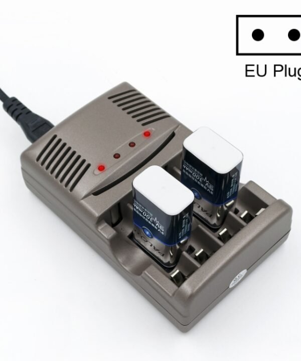 AC 100-240V 4 Slot Battery Charger for AA & AAA & 9V Ni-MH Battery, EU Plug
