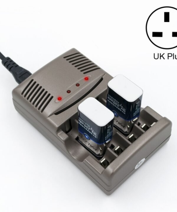AC 100-240V 4 Slot Battery Charger for AA & AAA & 9V Ni-MH Battery, UK Plug
