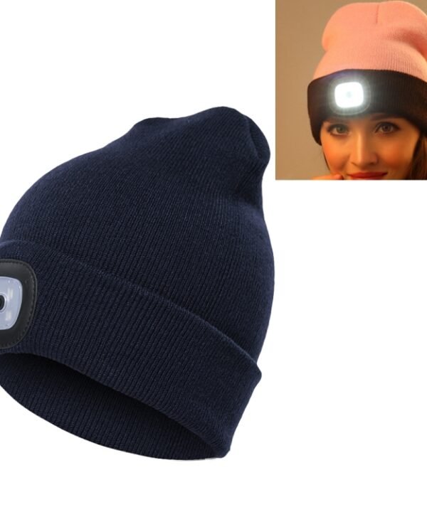 Unisex Warm Winter Polyacrylonitrile Knit Hat Adult Head Cap with 4 LED Lights, Button Battery, Button Battery