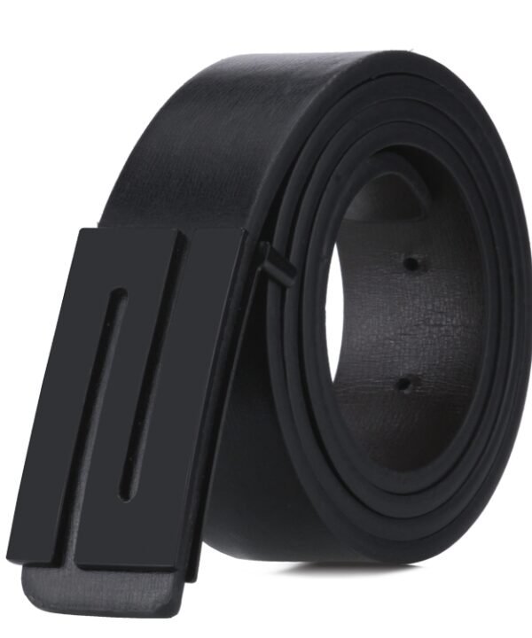 Dandali TT26 Men Fashion Black N Buckle Leather Belt Waistband, Length: 115cm