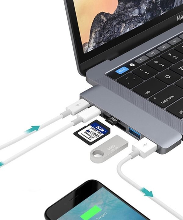 6 in 1 Multi-function Aluminium Alloy 5Gbps Transfer Rate Dual USB-C / Type-C HUB Adapter with 2 USB 3.0 Ports & 2 USB-C / Type-C Ports & SD Card Slot & TF Card Slot for Macbook 2015 / 2016 / 2017, 6 in 1 Silver, 6 in 1 Grey, 6 in 1 Gold