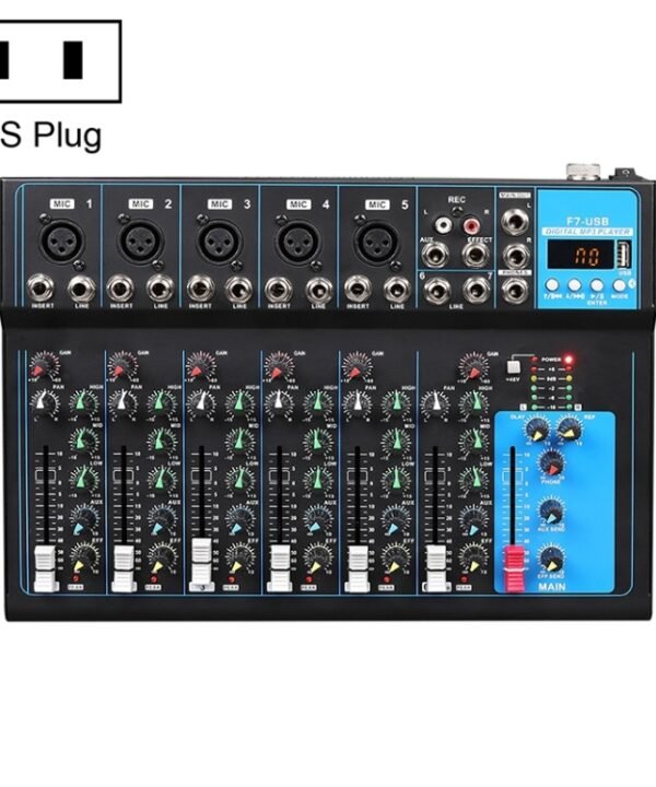 F7 Home 7-channel Bluetooth USB Reverb Mixer, US Plug, F7 US Plug