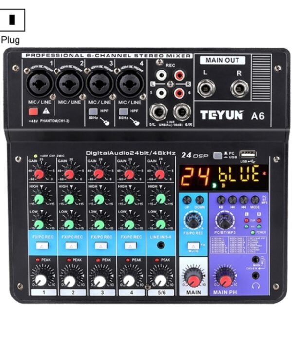 TEYUN NA6 6-channel Small Mixing Console Mobile Phone Sound Card Live Broadcast Computer Recording Console Processor, US Plug, NA6 US Plug