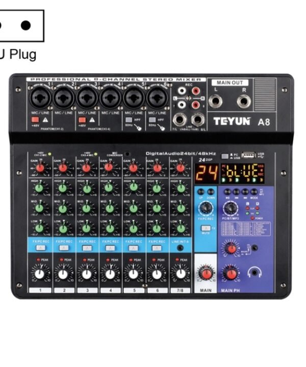 TEYUN NA8 8-channel Small Mixing Console Mobile Phone Sound Card Live Broadcast Computer Recording Console Processor, EU Plug, NA8 EU Plug
