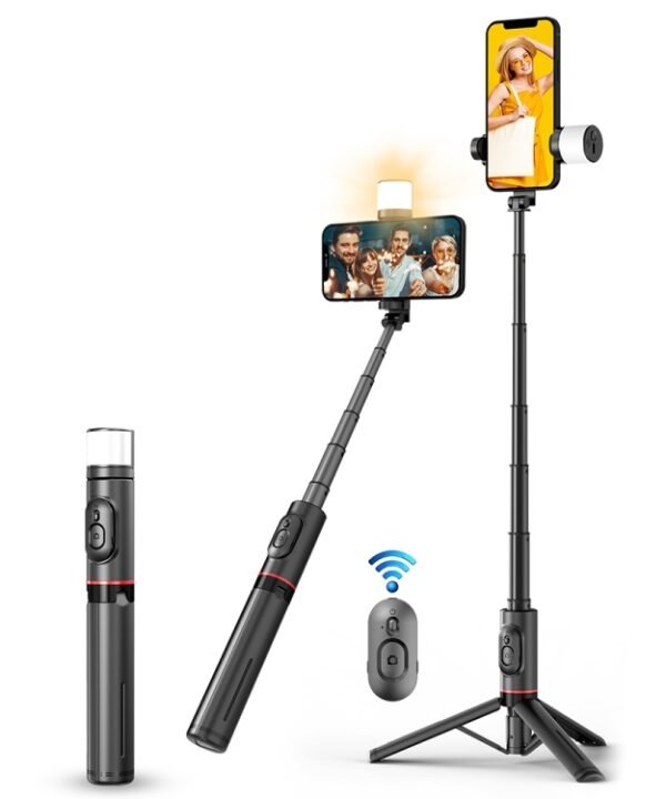 Q12s Bluetooth Remote Control Rotatable Fill Light Tripod Selfie Stick