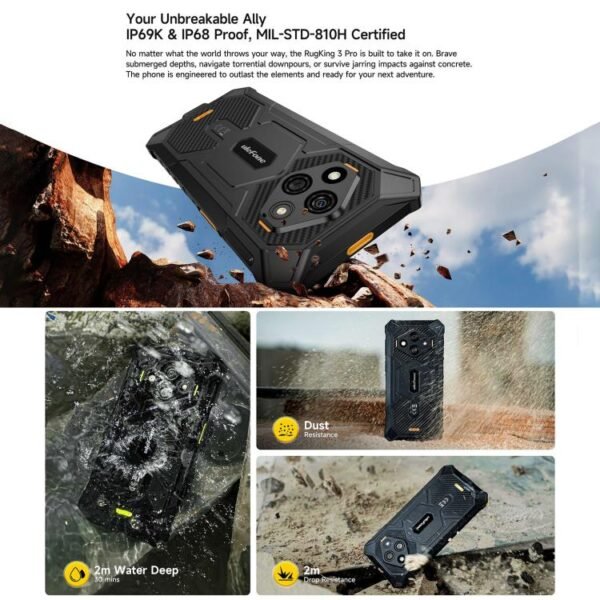 MPH3077_B2.jpg Ulefone RugKing 3 Pro, 8GB+128GB, IP68/IP69K Rugged Phone, 6.56 inch Android 15 Unisoc T7250 Octa Core, Network: 4G, NFC, OTG, RugKing 3 Pro, 8GB+128GB