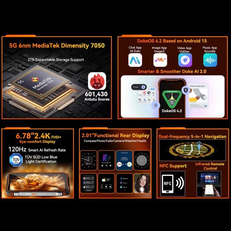 Blackview Oscal TANK 1, 12GB+256GB, 6.78 inch Android 15 DokeOS 4.2 Mediatek Dimensity 7050 Octa Core, Network: 5G, OTG, NFC, 12GB+256GB - Image 5