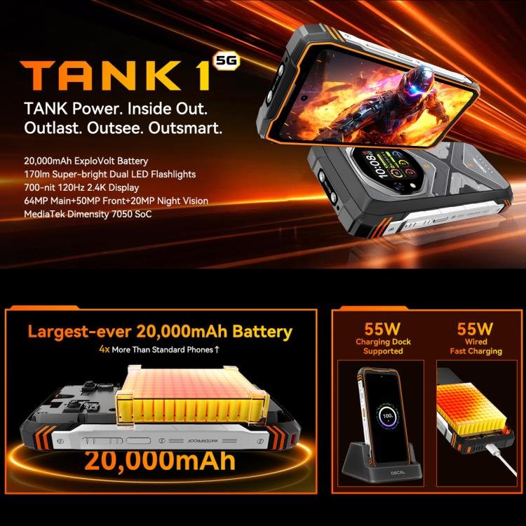 Blackview Oscal TANK 1, 16GB+512GB, 6.78 inch Android 15 DokeOS 4.2 Mediatek Dimensity 7050 Octa Core, Network: 5G, OTG, NFC, 16GB+512GB - Image 3