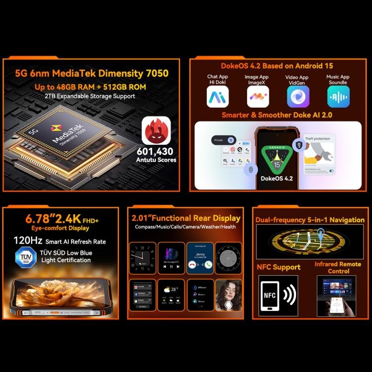 Blackview Oscal TANK 1, 16GB+512GB, 6.78 inch Android 15 DokeOS 4.2 Mediatek Dimensity 7050 Octa Core, Network: 5G, OTG, NFC, 16GB+512GB - Image 5