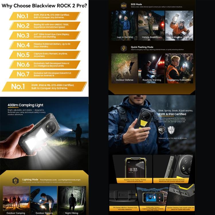Blackview ROCK 2 Pro Rugged Phone, 8GB+256GB, 6.67 inch Android 16 Unisoc UMS9620 T8100 Octa Core, Network: 5G, OTG, NFC - Image 6