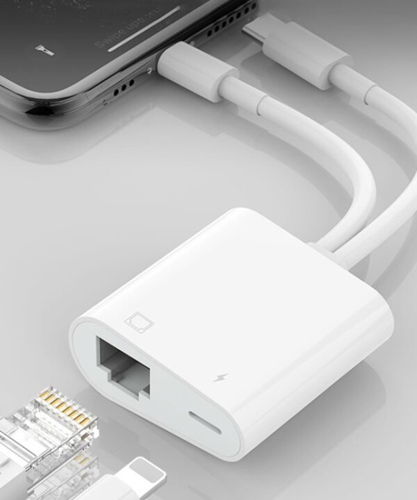 NK-1035 Pro 2 in 1 USB-C / Type-C + 8 Pin Male to RJ45 + 8 Pin Charging Female Interface Adapter