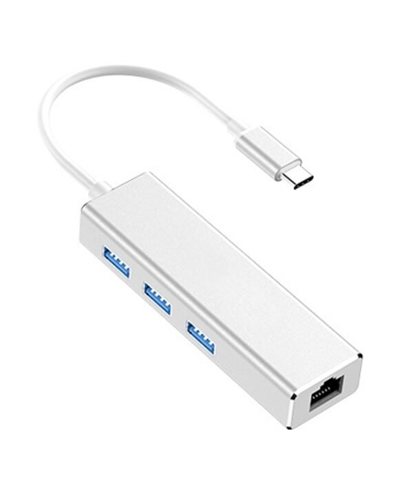 USB-C / Type-C to Gigabit Ethernet RJ45 & 3 x USB 3.0 Adapter Converter HUB, Computer External Tablet Phone Universal, Gigabit Ethernet