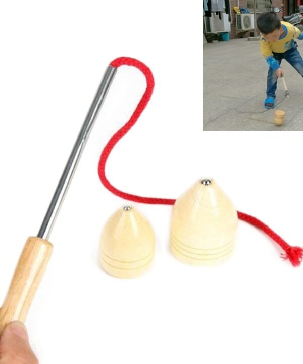 Children Outdoor Fitness Wooden Spinning Toy Vintage Spin Whipping Top with String