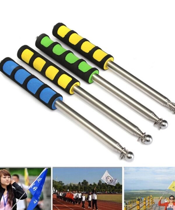 1.6M 7 Knots Telescopic Stainless Steel Rubber Sleeve Teaching Stick Guide Signal Flag, Random Color Delivery