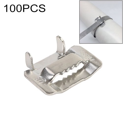 100 PCS 12.7mm 304 Stainless Steel Tie Lock Type Cable Wrapped Bundle Buckle