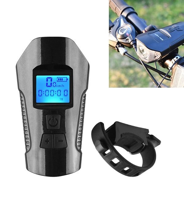 350LM USB Charging Waterproof Snap-on Bicycle Headlight with Speaker & Stopwatch Function, Black, Blue, Red