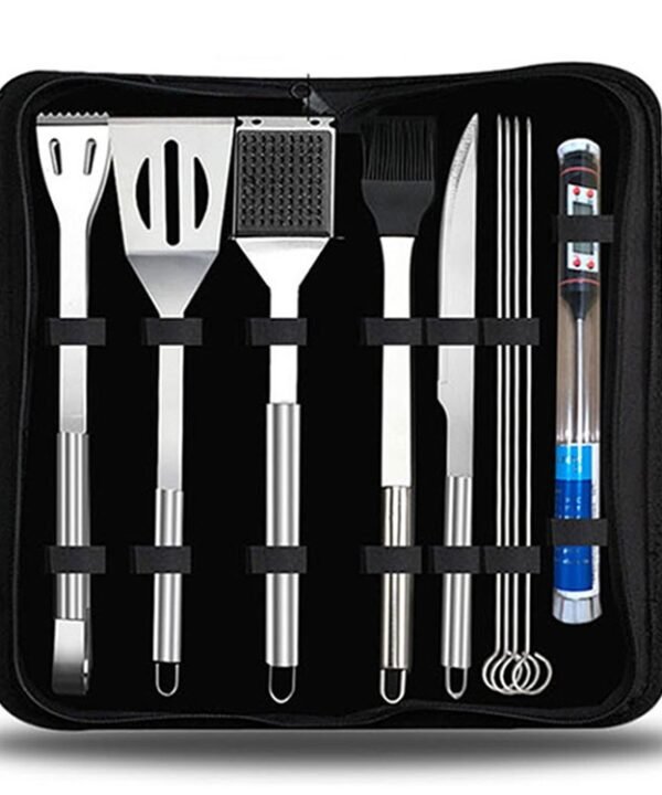 10 in 1 Outdoor Tableware Set Camping Barbecue Tableware Picnic Tool Set with Thermometer