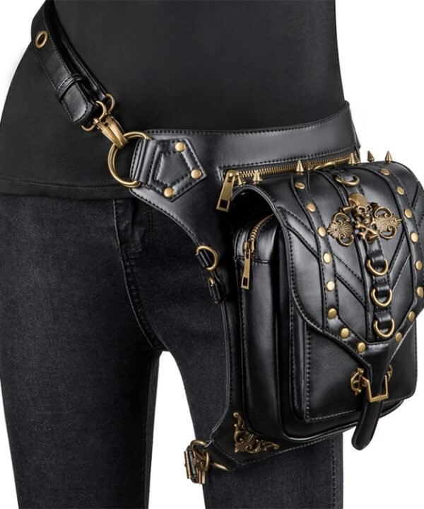 FHG131BK Skull Head Decoration Multi-function PU Leather One-shoulder Crossbody Bag Waist Bag for Ladies