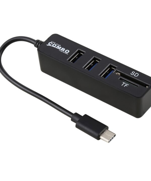 2 in 1 TF & SD Card Reader + 3 x USB Ports to USB-C / Type-C HUB Converter, Total Length: 24cm, Type-C (Black), Type-C (White)