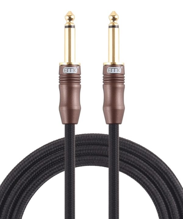 EMK 6.35mm Male to Male 3 Section Gold-plated Plug Cotton Braided Audio Cable for Guitar Amplifier Mixer, Length: 1.5m