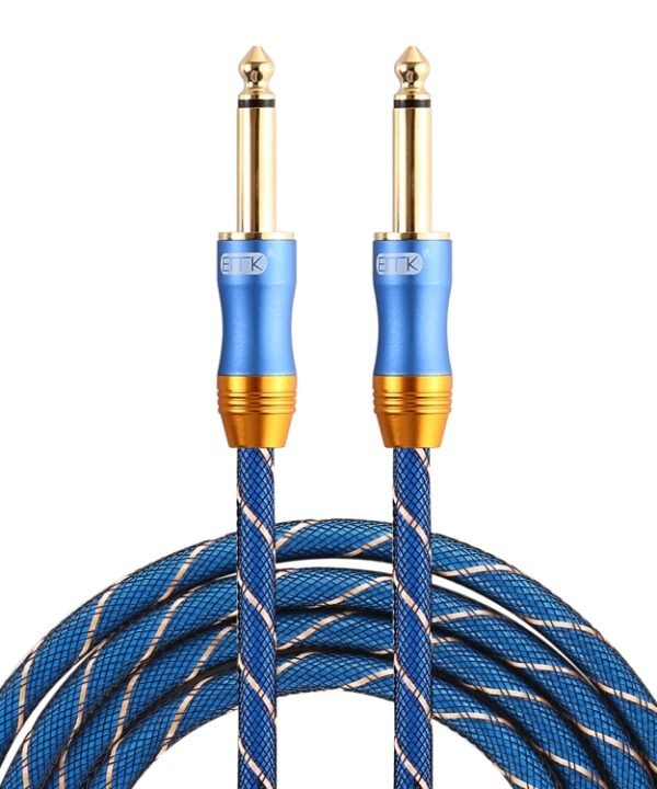 EMK 6.35mm Male to Male 3 Section Gold-plated Plug Grid Nylon Braided Audio Cable for Speaker Amplifier Mixer, Length: 1.5m