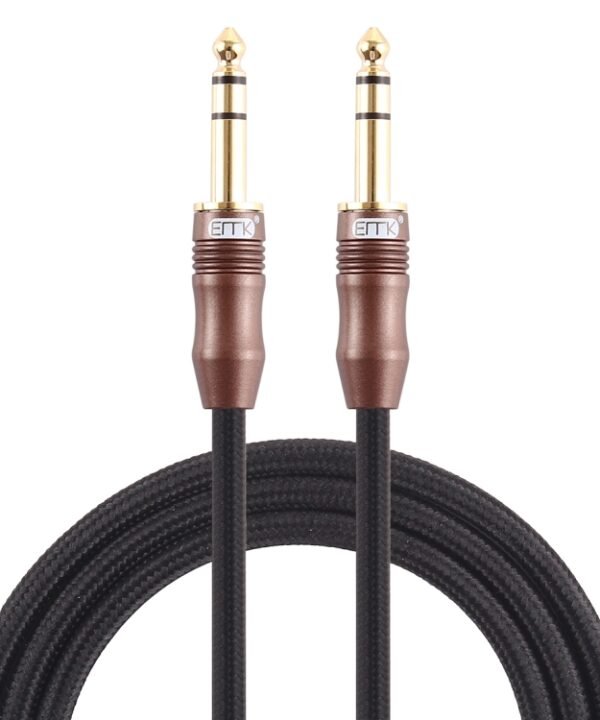 EMK 6.35mm Male to Male 4 Section Gold-plated Plug Cotton Braided Audio Cable for Guitar Amplifier Mixer, Length: 2m