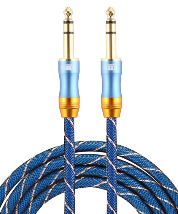 EMK 6.35mm Male to Male 4 Section Gold-plated Plug Grid Nylon Braided Audio Cable for Speaker Amplifier Mixer, Length: 2m