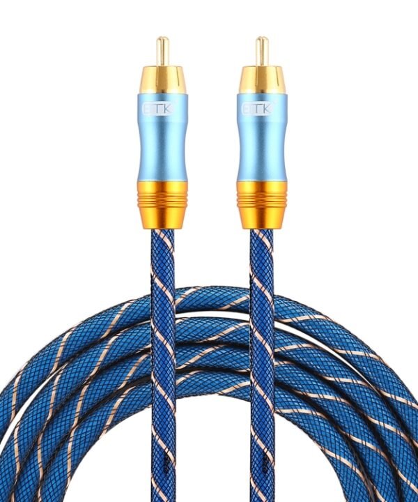 EMK 8mm RCA Male to 6mm RCA Male Gold-plated Plug Grid Nylon Braided Audio Coaxial Cable for Speaker Amplifier Mixer, Length: 2m