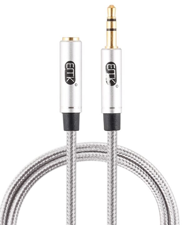 EMK 3.5mm Male to Female Gold-plated Plug Cotton Braided Audio Cable for Speaker / Notebooks / Headphone, Length: 0.5m