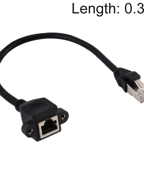 RJ45 Female to Male CATE5 Network Panel Mount Screw Lock Extension Cable , Length: 0.3m, 0.3m