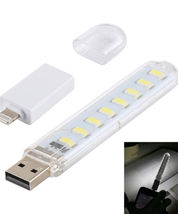 8LEDs 5V 200LM USB LED Book Light Portable Night Light, with 8 Pin Adapter, with 8 Pin  Adapter