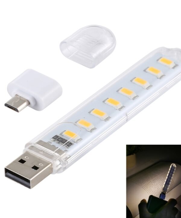 8LEDs 5V 200LM USB LED Book Light Portable Night Light, with Micro Adapter, with Micro Adapter