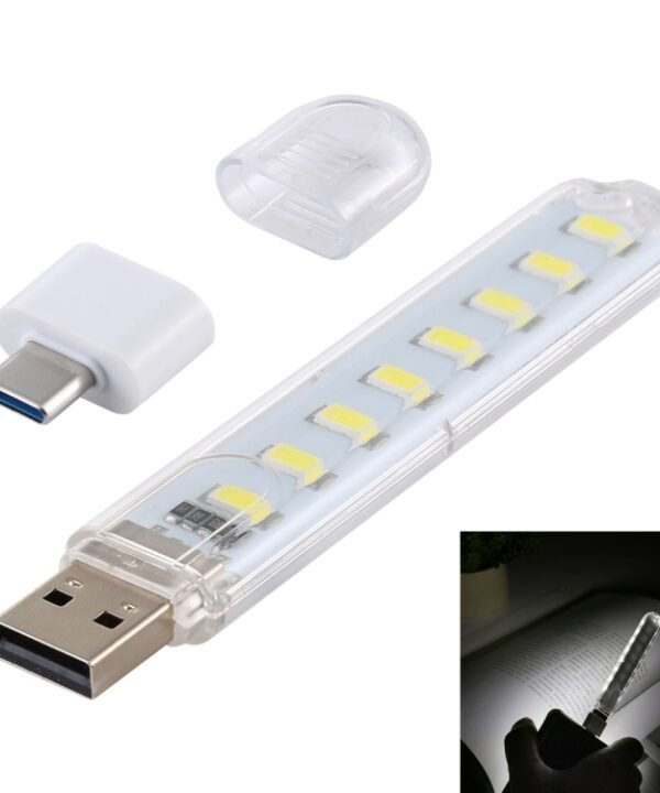 8LEDs 5V 200LM USB LED Book Light Portable Night Light, with Type-C Adapter, with Type-C Adapter