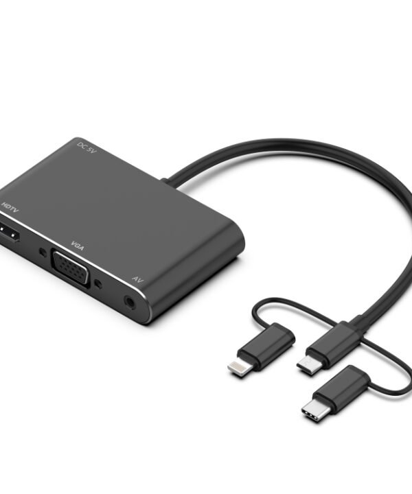 7585B 3 in 1 Micro USB / 8 Pin / Type-C to VGA / HDTV / AV Adapter Mobile HD Screen Player