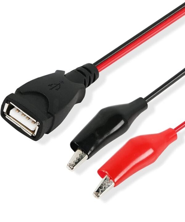USB-A Female To 2 x Crocodile Clip Power Connection Extension Cable, Length: 0.5m