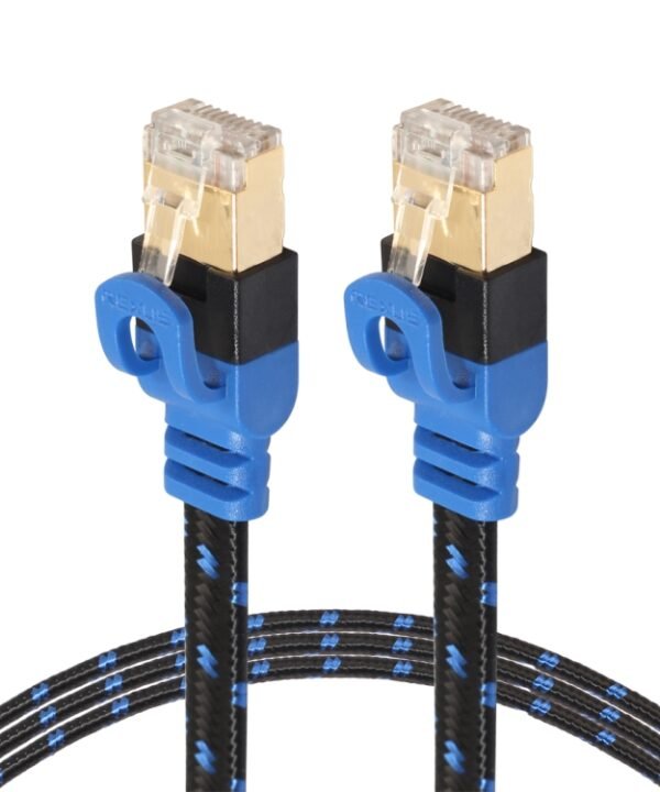 REXLIS CAT7-2 Gold-plated CAT7 Flat Ethernet 10 Gigabit Two-color Braided Network LAN Cable for Modem Router LAN Network, with Shielded RJ45 Connectors, Length: 1m
