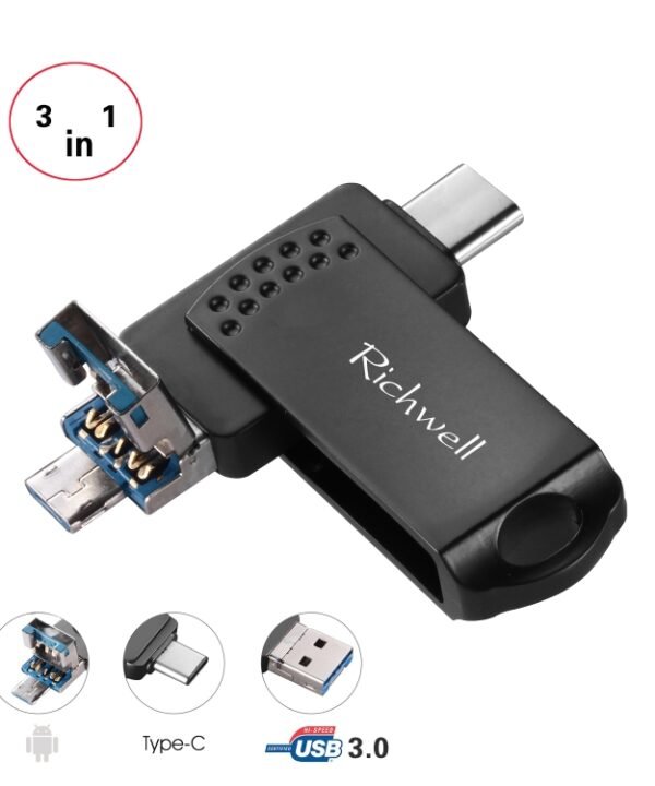 Richwell 3 in 1 32G Type-C + Micro USB + USB 3.0 Metal Flash Disk with OTG Function